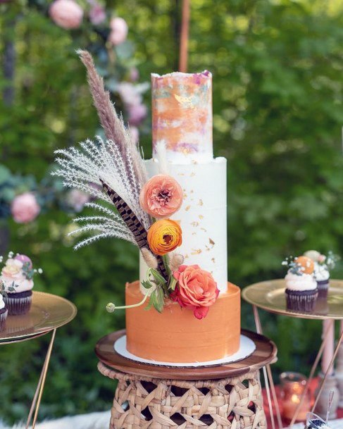 Beguiling Boho Chic Orange Cake 3 Tier Womens Wedding