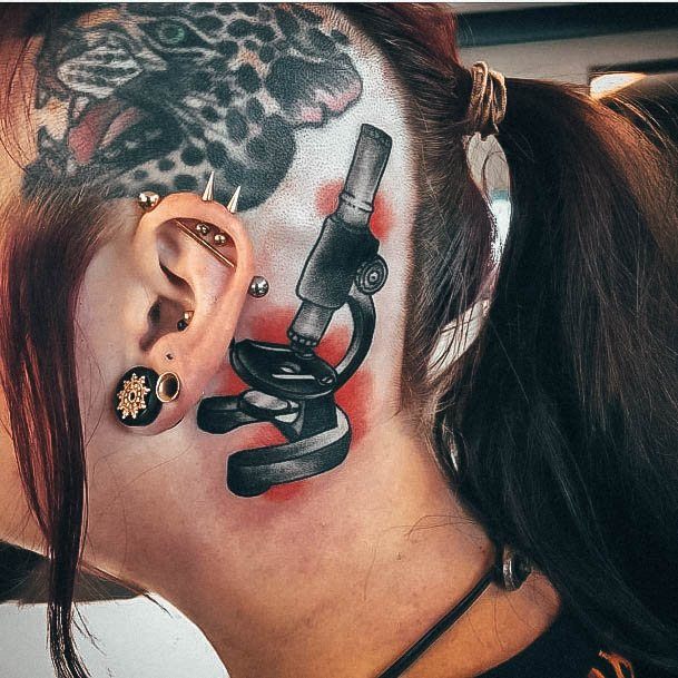 Behind Ear Head Womens Microscope Tattoo Ideas