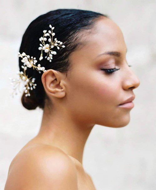 Bejewelled Hair Clipped Wedding Hairstyles For Black Women