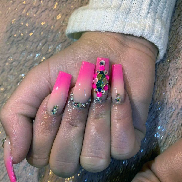 Bejewelled Hot Pink Nail Art