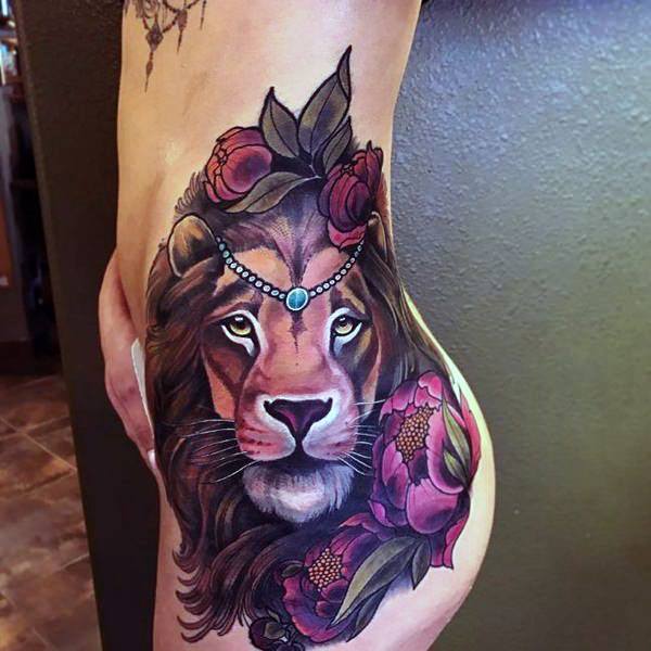 Bejewelled Royal Lion Womens Tattoo