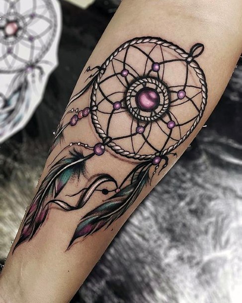 Bejwelled Amethyst Dream Catcher Womens Tattoo