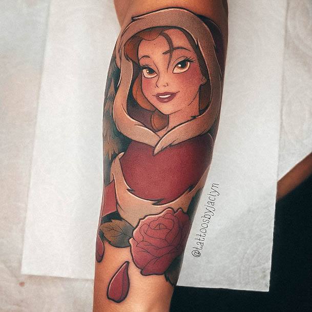 Belle Winter Coat Color Forearm Girl With Stupendous Beauty And The Beast Tattoos
