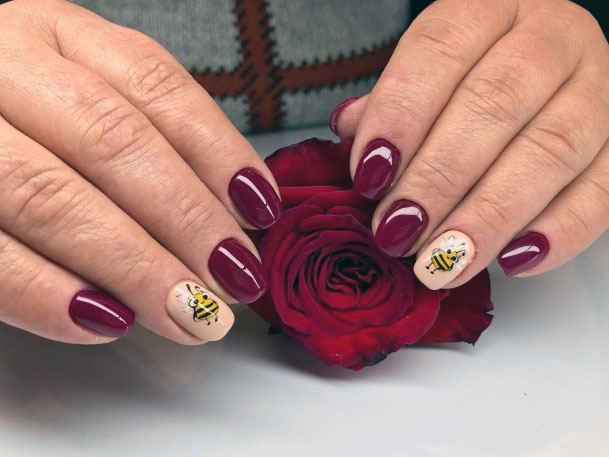 Berry Polished Honey Bee Nails Women
