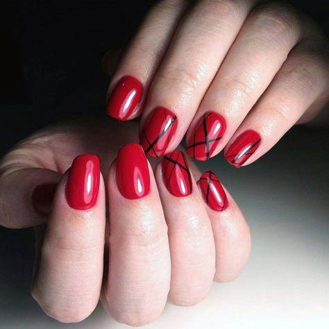 Berry Red Bright Nails With Black Cross Art For Women