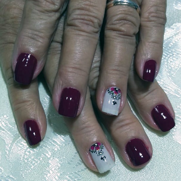 Berry Red Decorated Charming Nails Women