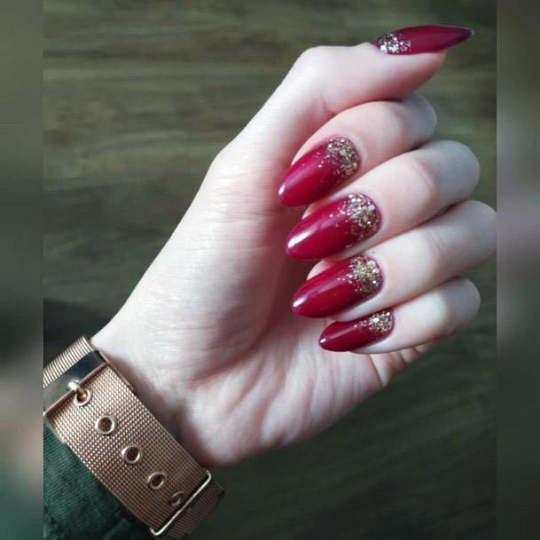 Berry Red Gold Nails Women