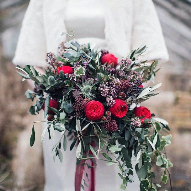 Berry Red Winter Wedding Flowers