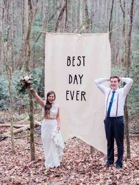 Best Day Ever White Banner Backdrop Wedding Design Ideas