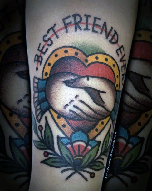 Best Friend Hand Shake Traditional Tattoo For Women