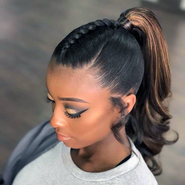 Bevy Of Curls Ponytail With Braided Crown Hairstyles For Black Women