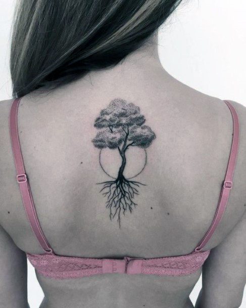 Big Rooted Tree Tattoo Womens Back