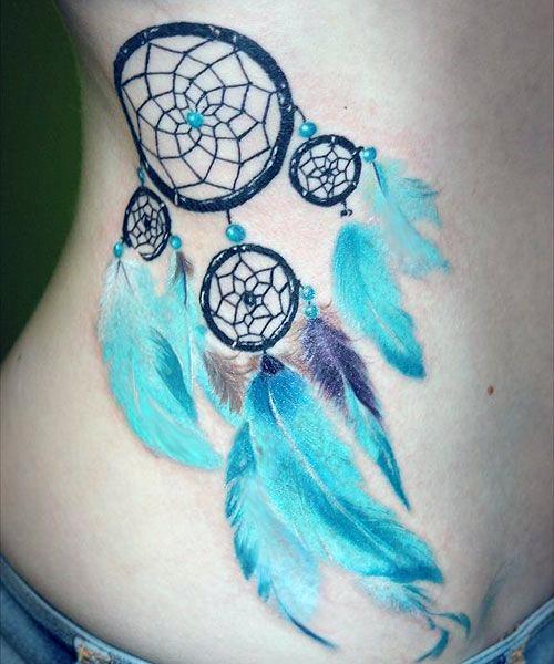Billowing Blue Dreamcatcher Tattoo Torso Women