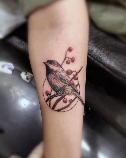 Bird And Berries Tattoo Womens Arms