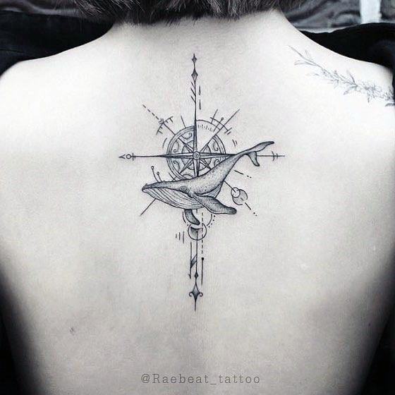 Bird And Compass Tattoo Womens Back