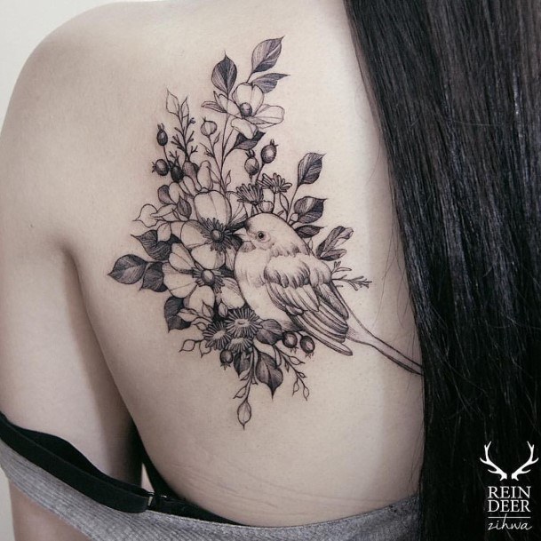 Bird And Flowers Tattoo Womens Arms