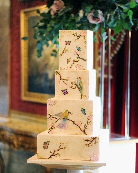 Bird Design Square Wedding Cake