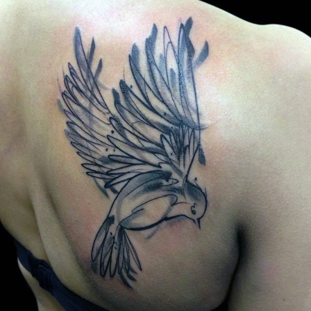 Bird Drawing Tattoo Womens Back