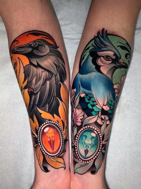 Birds And Gems Tattoo Womens Hands