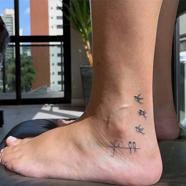 Birds Perched Tattoo Womens Ankle