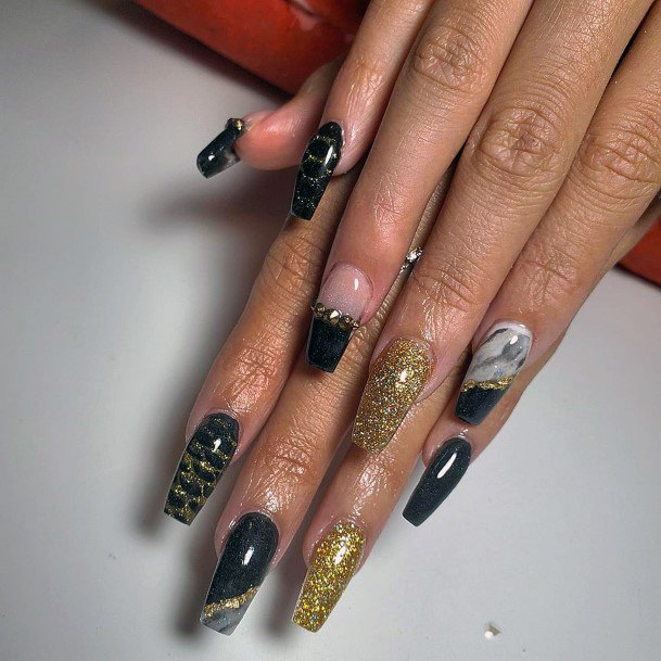 Black And Gold Nail Extensions