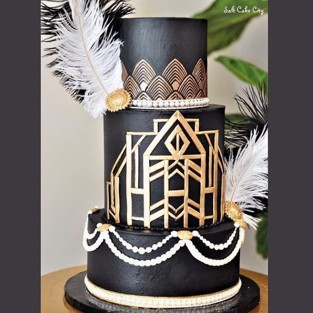 Black And Golden Angled Design Wedding Cake