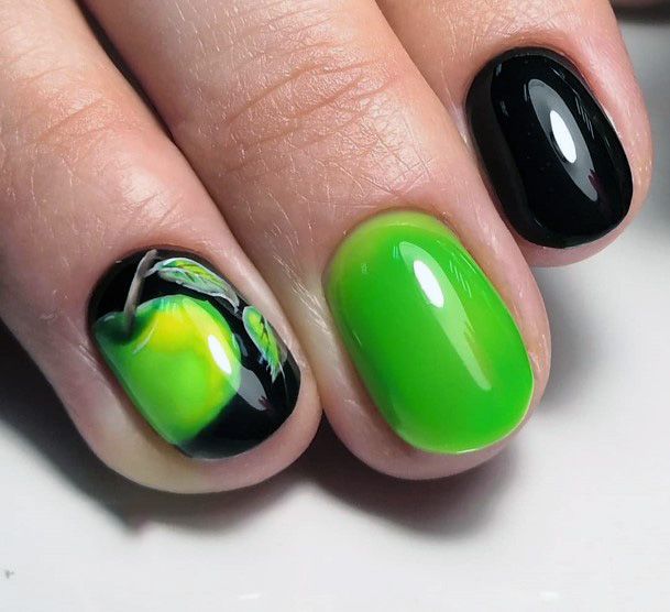 Black And Green Apple Nail Art