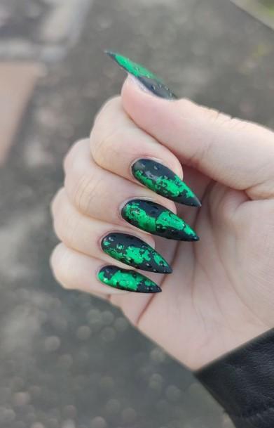 Black And Green Nail For Ladies