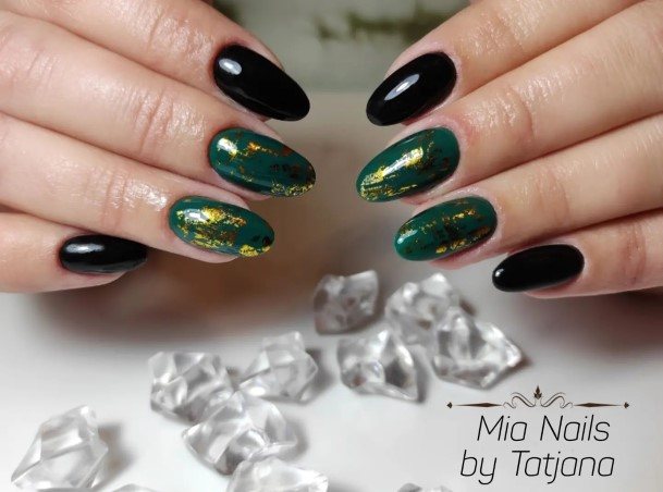 Black And Green Womens Nail Designs