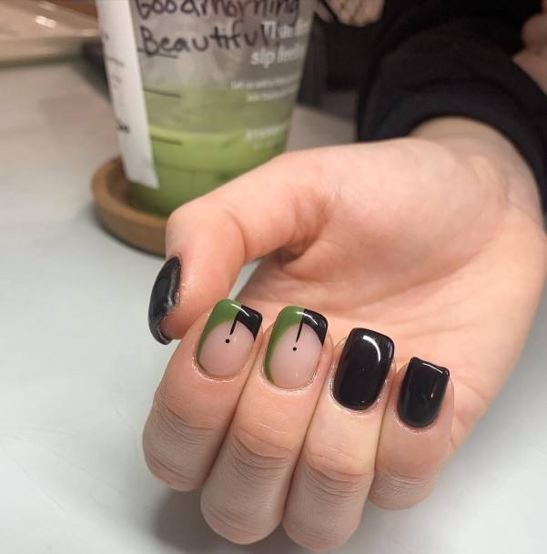 Black And Green Womens Nail Ideas