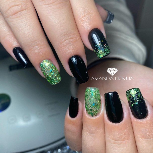 Black And Green Womens Nails