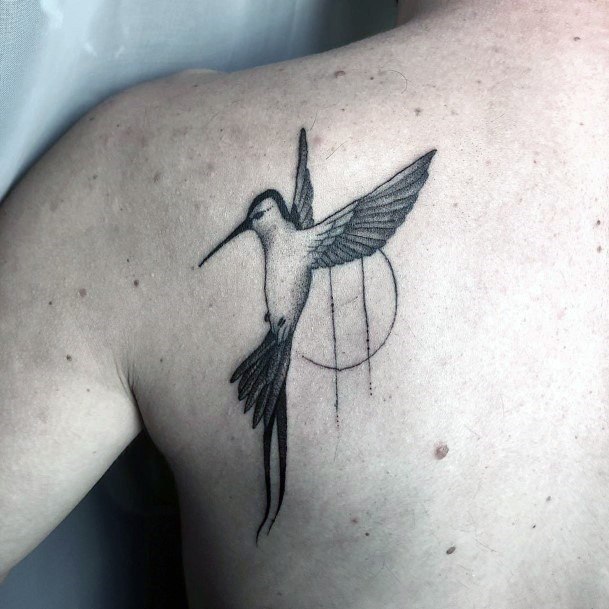 Black And Grey Hummingbird Tattoo Womens Back