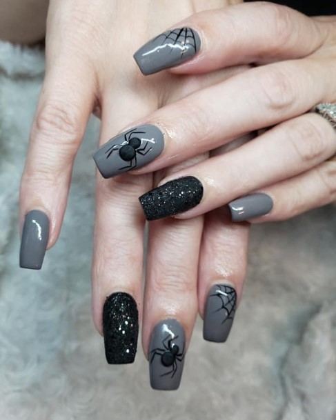 Black And Grey Womens Nail Ideas