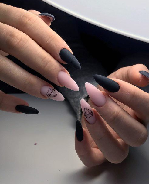 Black And Light Pink Diamond Art On Nails Fall Design