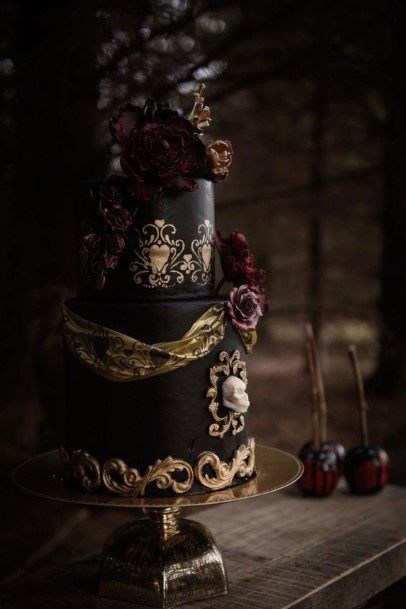 Black And Metal Halloween Wedding Cake