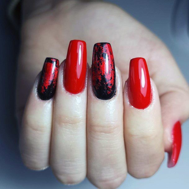 Black And Red Mystical Shellac Nails For Women