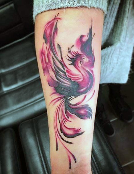 Black And Red Phoenix Tattoo Womens Arms