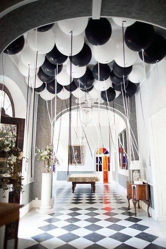 Black And White Balloons And Flooring Wedding Decor