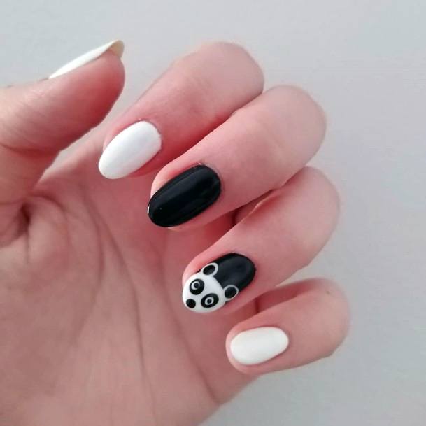 Black And White Bold Panda Nails