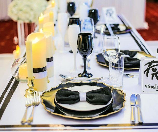 Black And White Bow Dining Table Wedding Decor