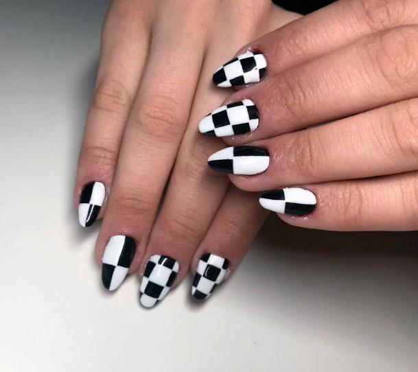 Black And White Chess Design For Women On Nails