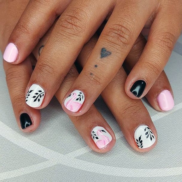 Black And White Flamingo Nails Women