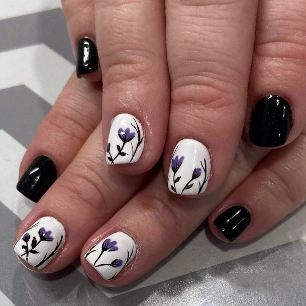 Black And White Floral Spring Nails Women