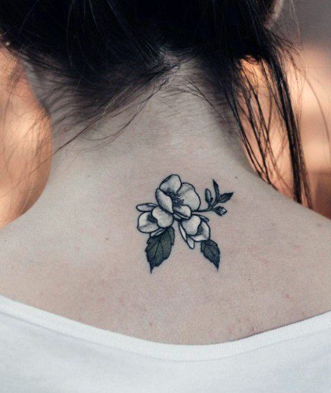 Black And White Floral Womens Neck Tattoo
