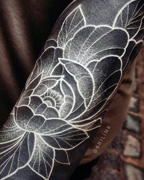 Black And White Ink Lotus Tattoo Women