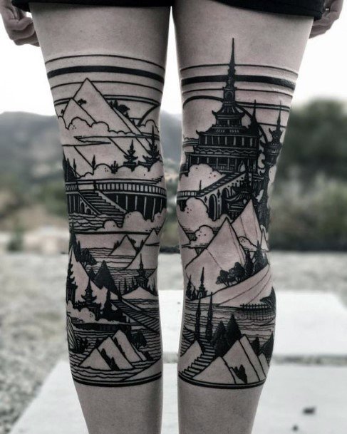 Black And White Leg Tattoo Women