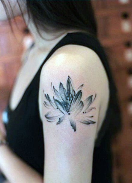 Black And White Lotus Flower Tattoo Womens Arms