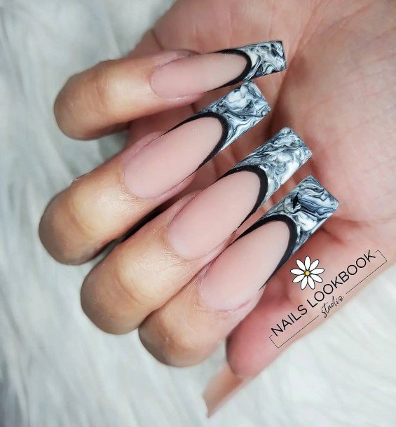 Black And White Marble Womens Nails