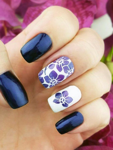 Black And White Nail Design With Orchid