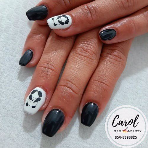 Black And White Painted Panda Nails